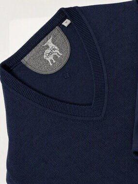 Raffi Navy Merino Wool V-Neck Sweater Men's L